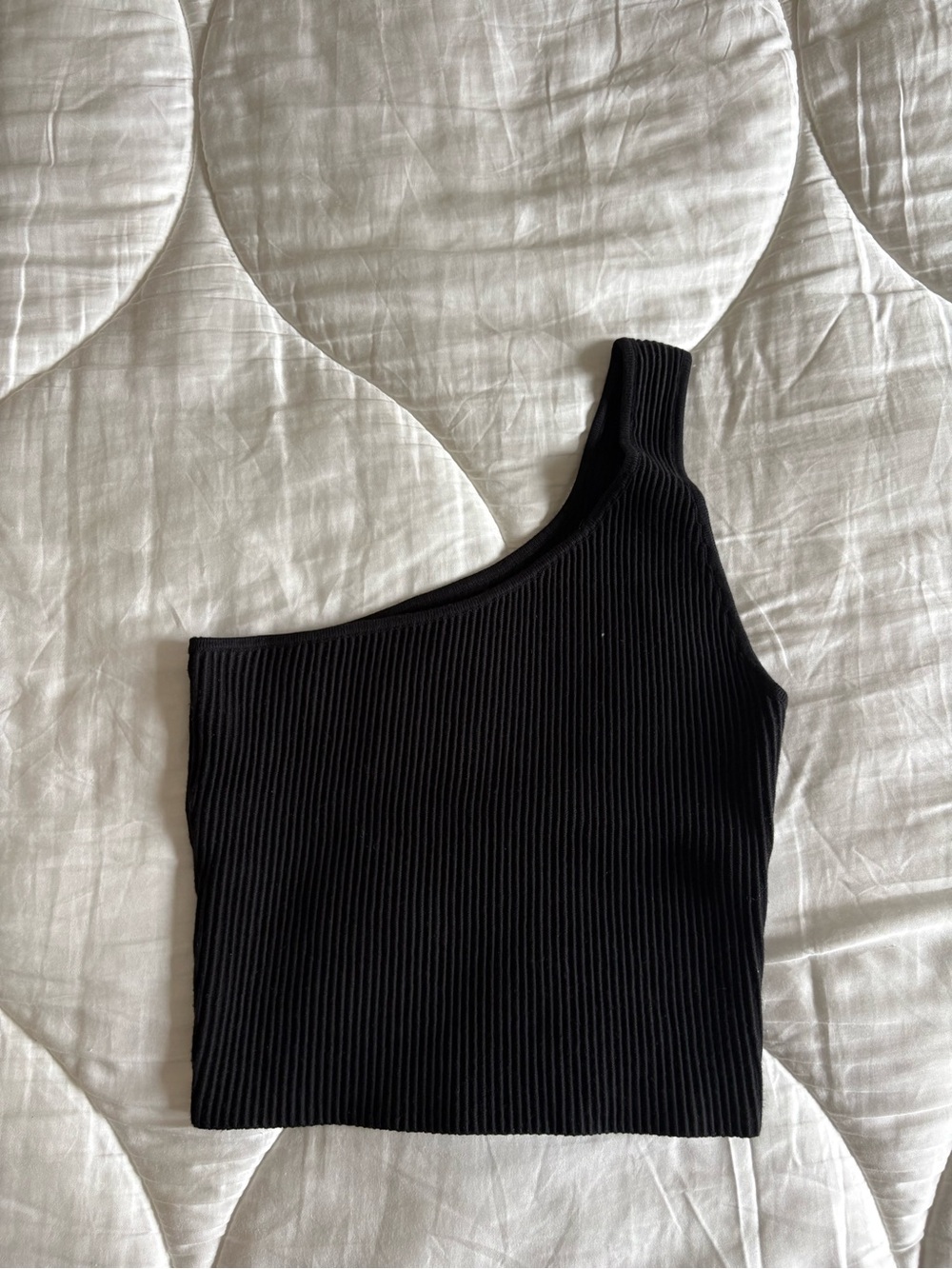 NSR Black One-Shoulder Ribbed Crop Top Dress